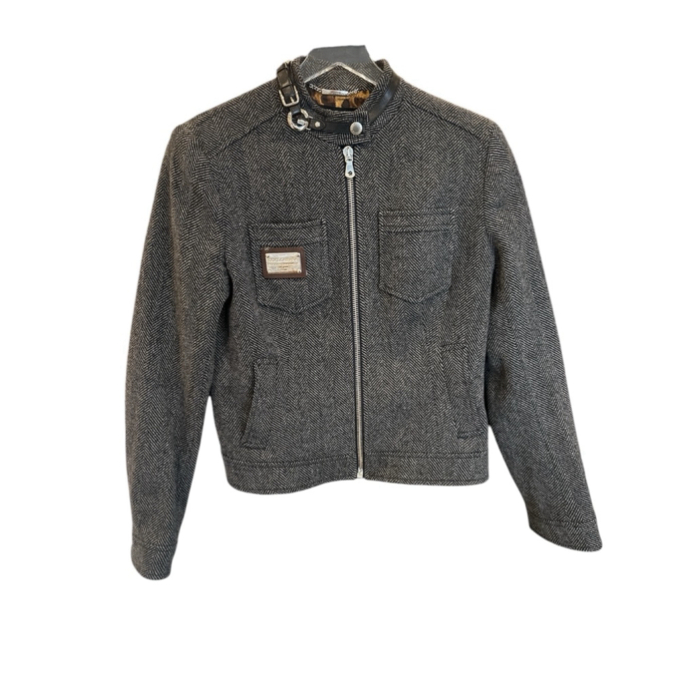 DOLCE & GABBANA wool jacket leather trim